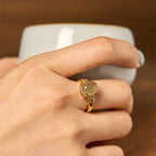 Fortune Jewel Natural Hetian Jade Egg Heart-shaped Copper Luck Open Ring