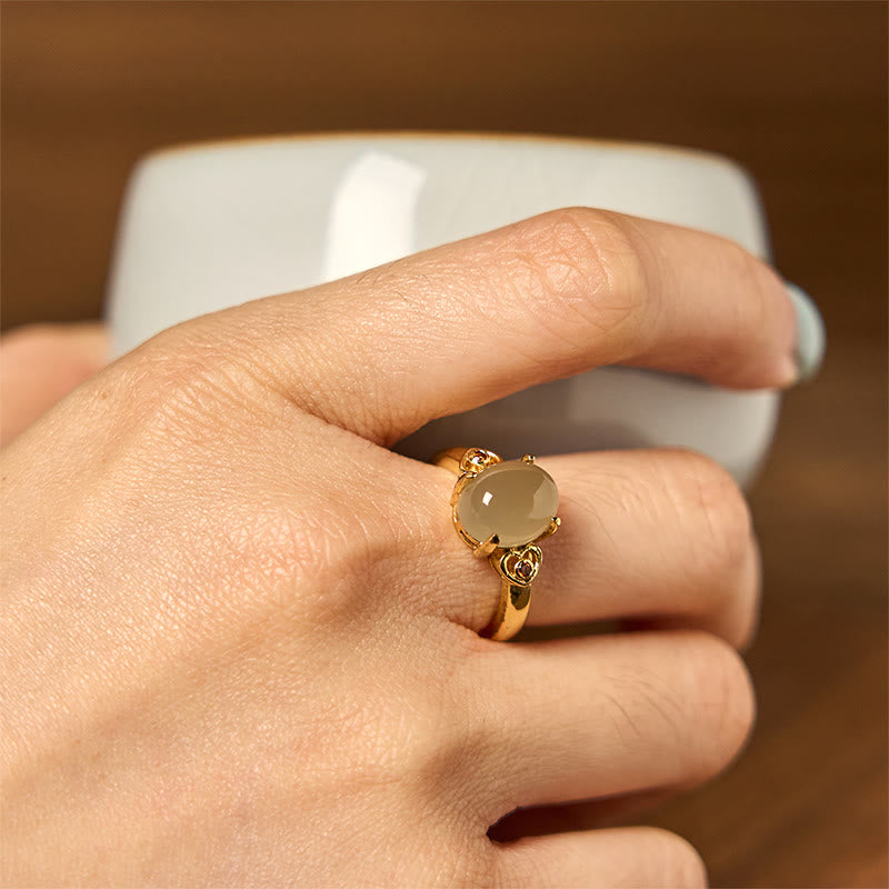 Fortune Jewel Natural Hetian Jade Egg Heart-shaped Copper Luck Open Ring