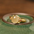 Fortune Jewel Natural Hetian Jade Egg Heart-shaped Copper Luck Open Ring