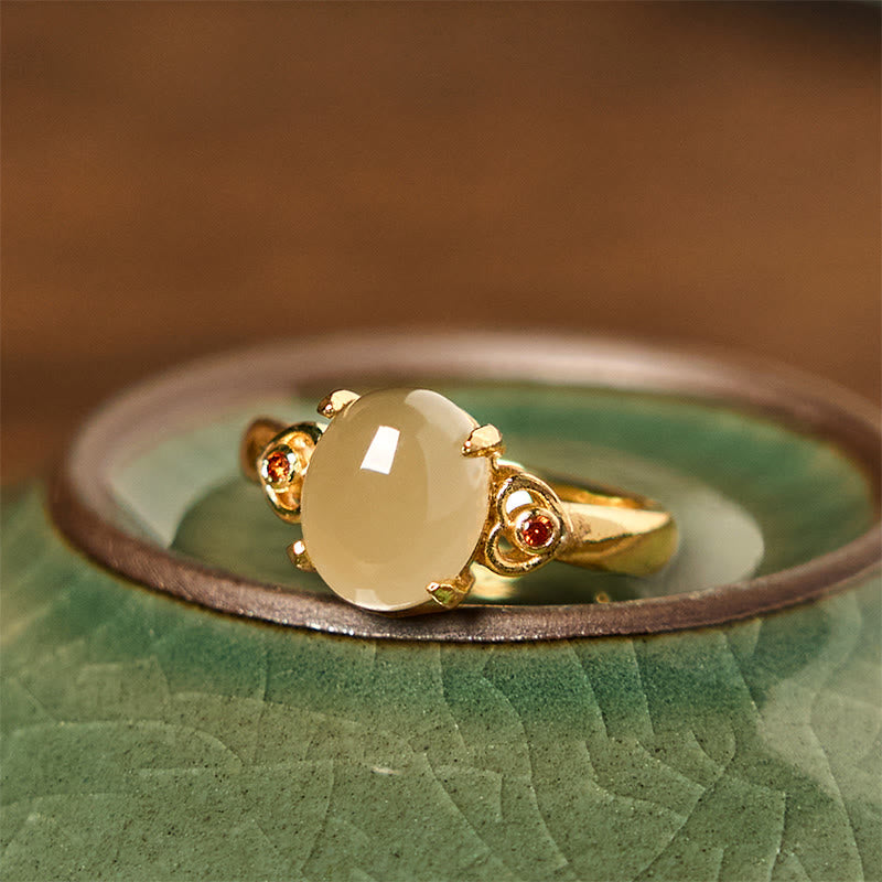 Fortune Jewel Natural Hetian Jade Egg Heart-shaped Copper Luck Open Ring