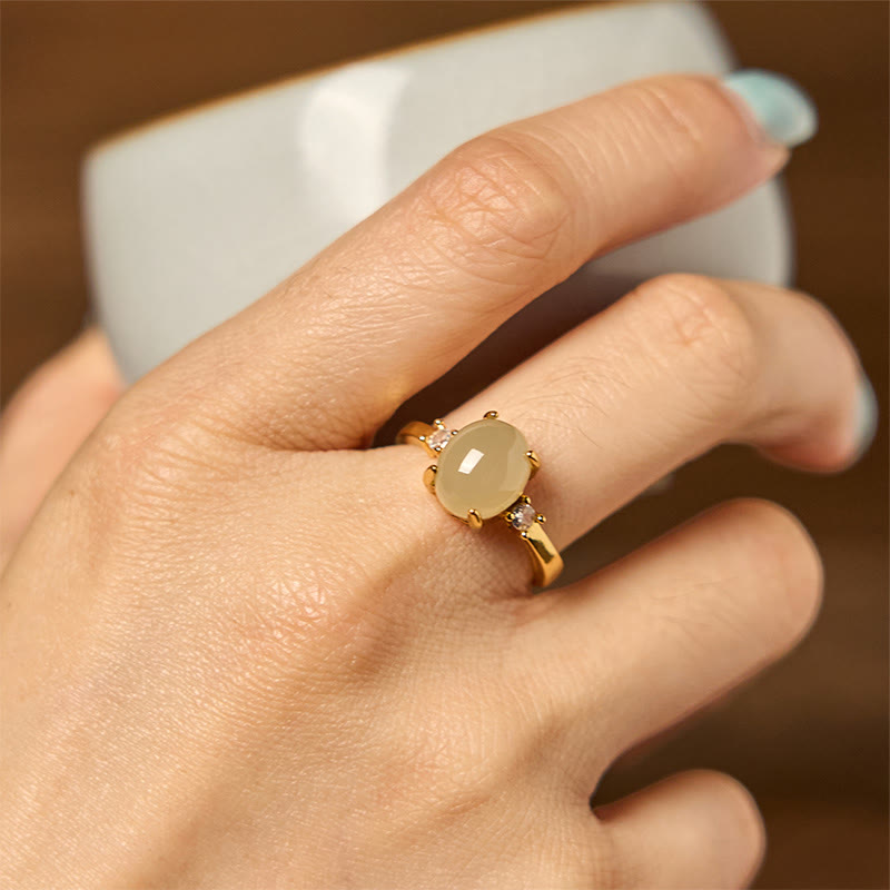 Fortune Jewel Natural Hetian Jade Zirconia Egg Copper Prosperity Ring