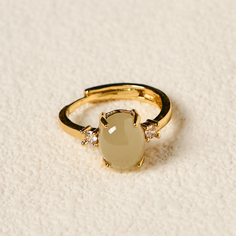 Fortune Jewel Natural Hetian Jade Zirconia Egg Copper Prosperity Ring