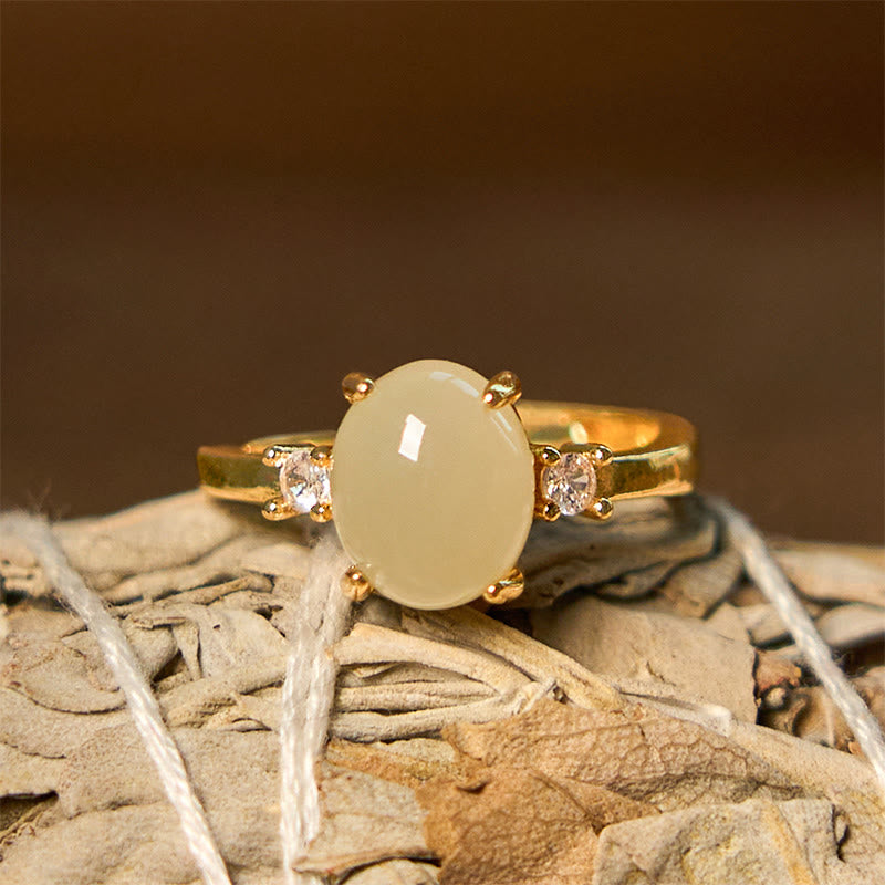 Fortune Jewel Natural Hetian Jade Zirconia Egg Copper Prosperity Ring