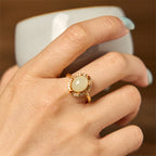 Fortune Jewel Natural Hetian Jade Zirconia Egg Copper Open Luck Ring