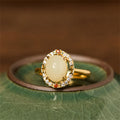 Fortune Jewel Natural Hetian Jade Zirconia Egg Copper Open Luck Ring