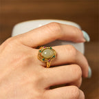 Fortune Jewel Natural Hetian Jade Egg Hollow Pattern Copper Open Luck Ring