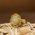 Fortune Jewel Natural Hetian Jade Egg Hollow Pattern Copper Open Luck Ring