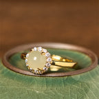 Fortune Jewel Natural Hetian Jade Egg Copper Open Luck Prosperity Ring
