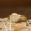Fortune Jewel Natural Hetian Jade Egg Copper Open Luck Prosperity Ring