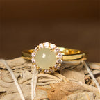 Fortune Jewel Natural Hetian Jade Egg Copper Open Luck Prosperity Ring