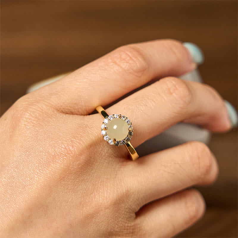 Fortune Jewel Natural Hetian Jade Egg Copper Open Luck Prosperity Ring