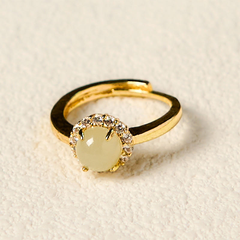 Fortune Jewel Natural Hetian Jade Egg Copper Open Luck Prosperity Ring
