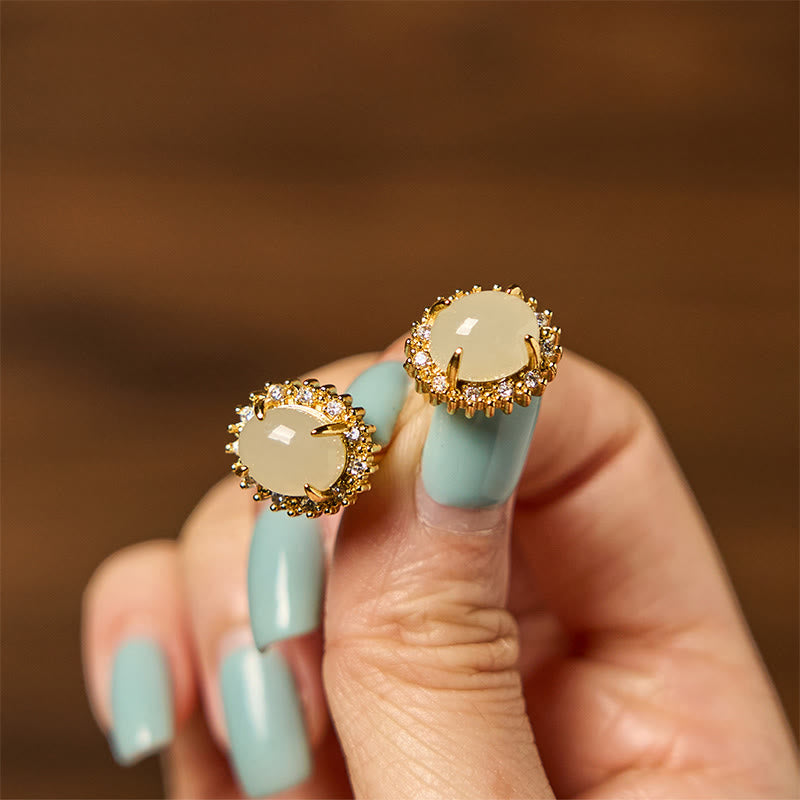 Fortune Jewel Natural Hetian Jade Egg Copper Prosperity Earrings Fortune Jewel