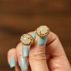 Fortune Jewel Natural Hetian Jade Egg Copper Prosperity Earrings Fortune Jewel