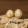 Fortune Jewel Natural Hetian Jade Egg Copper Prosperity Earrings Fortune Jewel