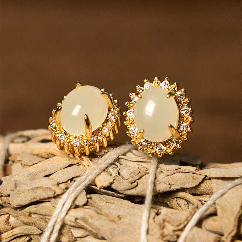 Fortune Jewel Natural Hetian Jade Egg Copper Prosperity Earrings Fortune Jewel