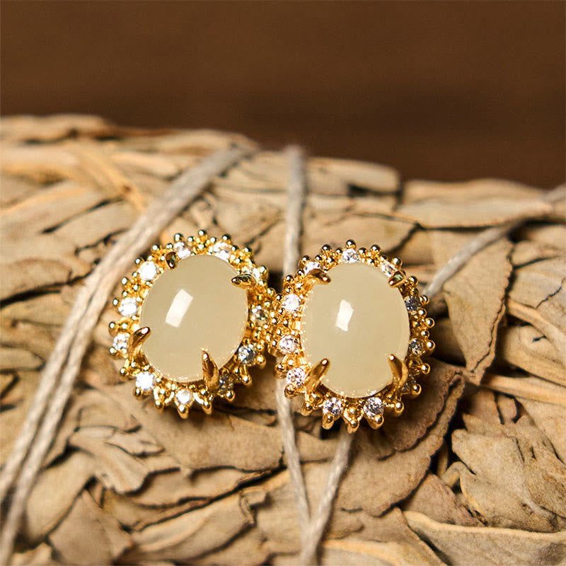 Fortune Jewel Natural Hetian Jade Egg Copper Prosperity Earrings Fortune Jewel