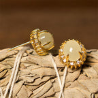 Fortune Jewel Natural Hetian Jade Egg Copper Prosperity Earrings Fortune Jewel
