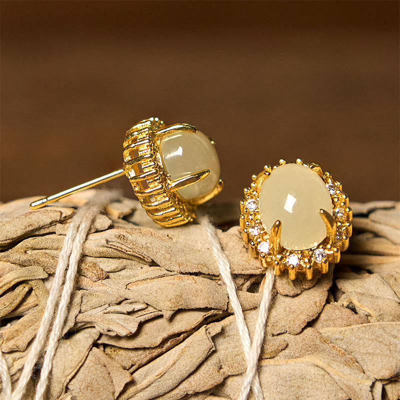 Fortune Jewel Natural Hetian Jade Egg Copper Prosperity Earrings Fortune Jewel