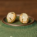 Fortune Jewel Natural Hetian Jade Egg Copper Prosperity Earrings Fortune Jewel