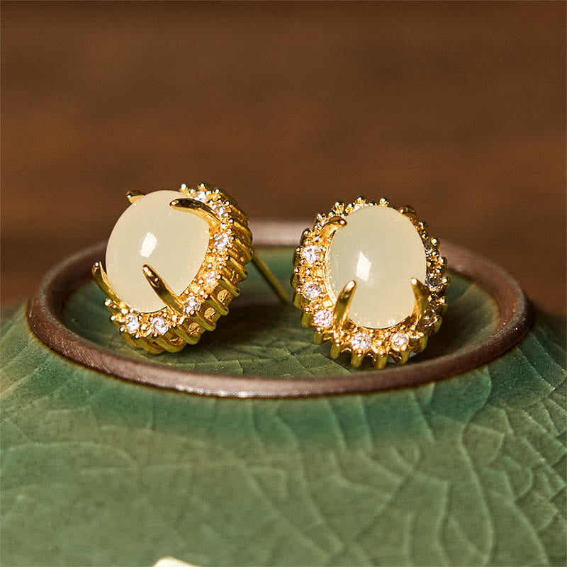 Fortune Jewel Natural Hetian Jade Egg Copper Prosperity Earrings Fortune Jewel