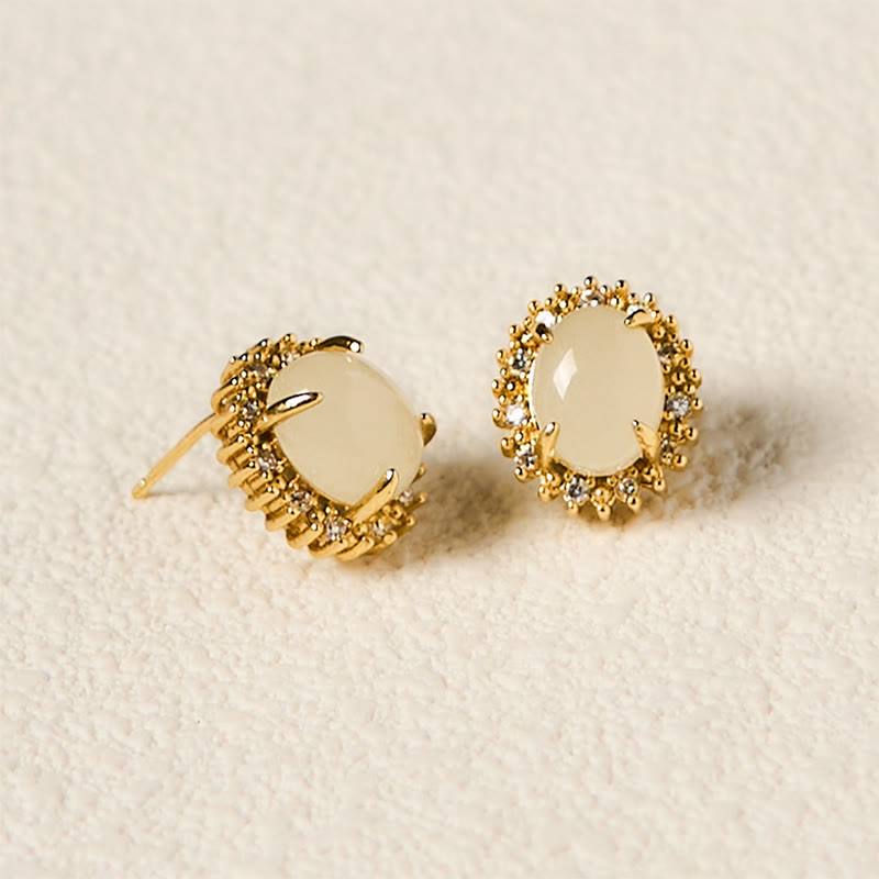 Fortune Jewel Natural Hetian Jade Egg Copper Prosperity Earrings Fortune Jewel