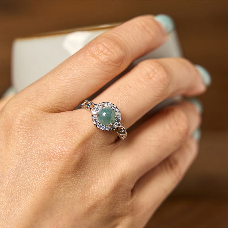 Fortune Jewel Natural Hetian Jade Egg Ruyi Stick Pattern Luck Ring