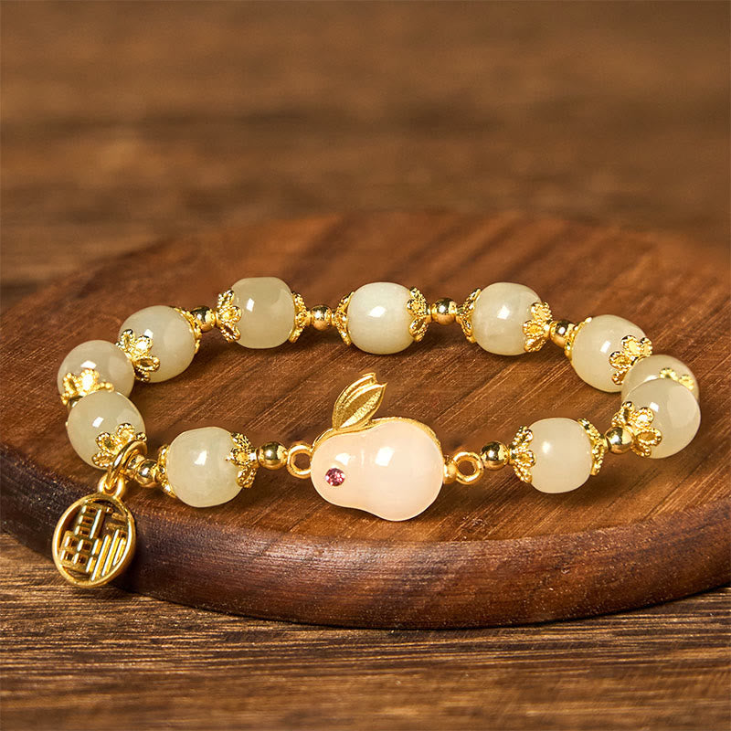 Fortune Jewel Natural Hetian Jade Fu Character Fu Brand Rabbit Abundance Bracelet