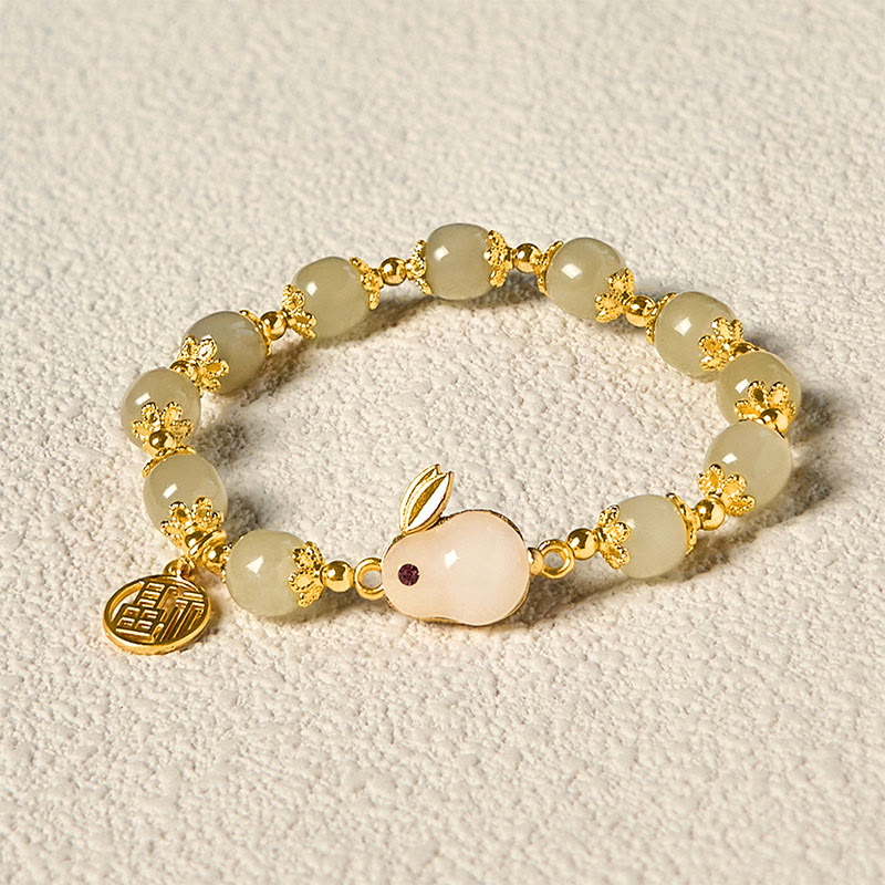Fortune Jewel Natural Hetian Jade Fu Character Fu Brand Rabbit Abundance Bracelet