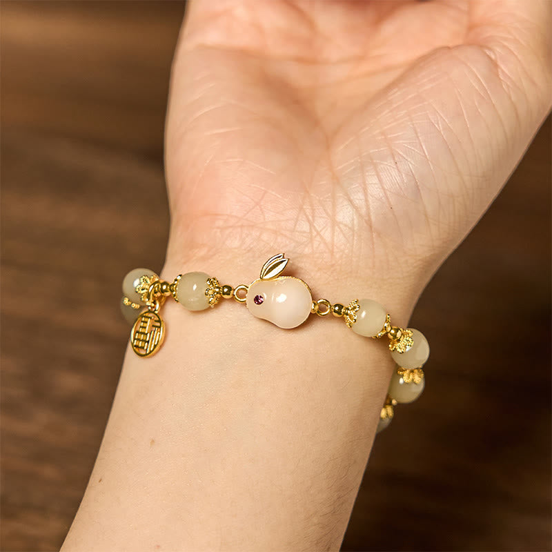 Fortune Jewel Natural Hetian Jade Fu Character Fu Brand Rabbit Abundance Bracelet