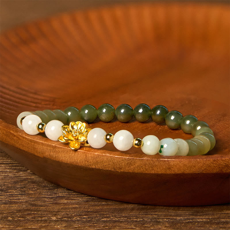 Fortune Jewel Natural Hetian Jade Gradient Lotus Abundance Bracelet