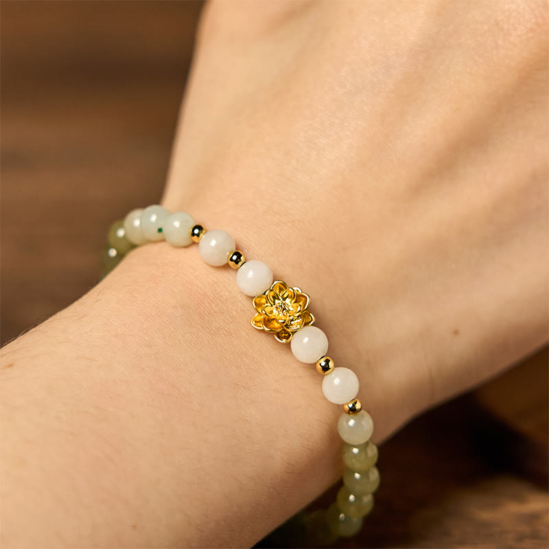 Fortune Jewel Natural Hetian Jade Gradient Lotus Abundance Bracelet