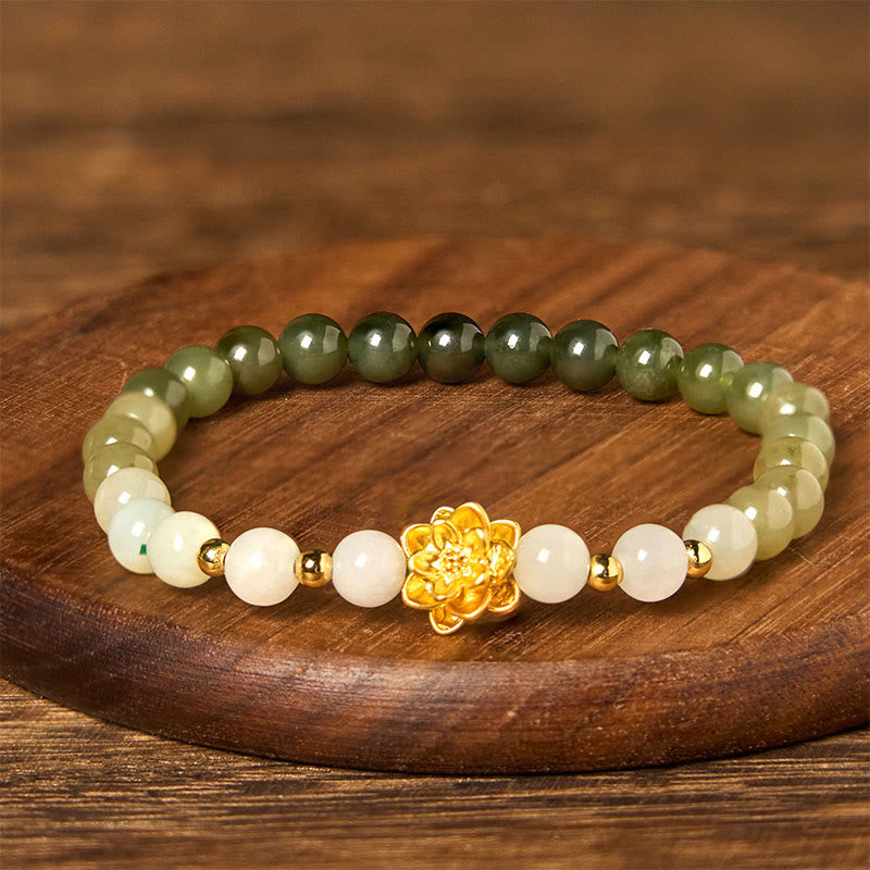 Fortune Jewel Natural Hetian Jade Gradient Lotus Abundance Bracelet