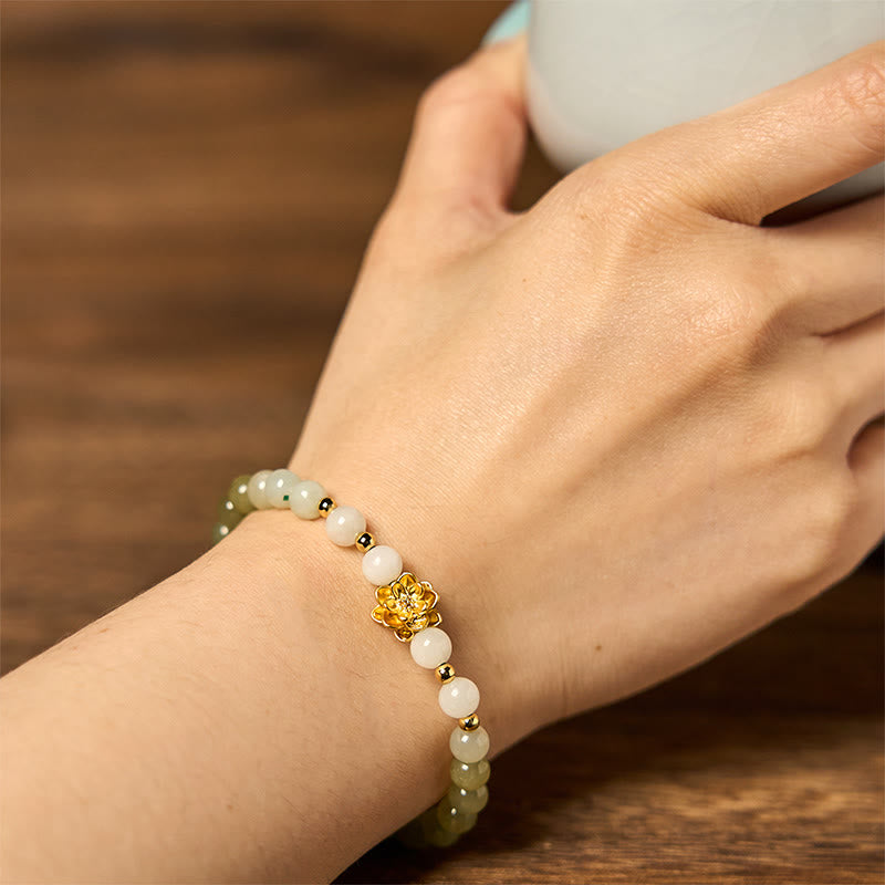 Fortune Jewel Natural Hetian Jade Gradient Lotus Abundance Bracelet