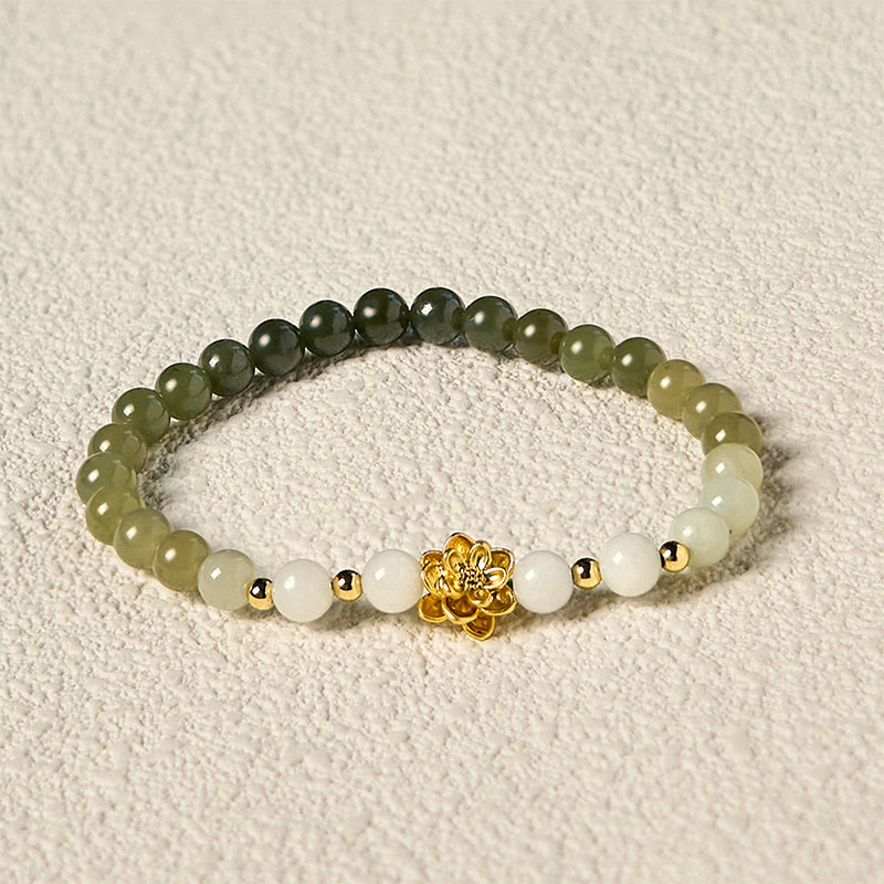 Fortune Jewel Natural Hetian Jade Gradient Lotus Abundance Bracelet