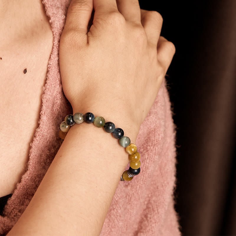 Fortune Jewel Blue Green Red Tiger Eye Buddha Head Balance Bracelet