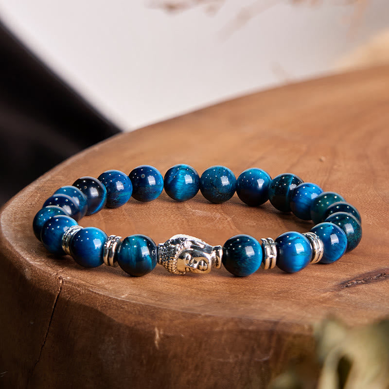 Fortune Jewel Blue Green Red Tiger Eye Buddha Head Balance Bracelet