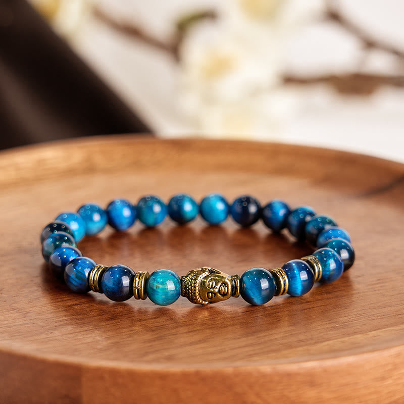 Fortune Jewel Blue Green Red Tiger Eye Buddha Head Balance Bracelet