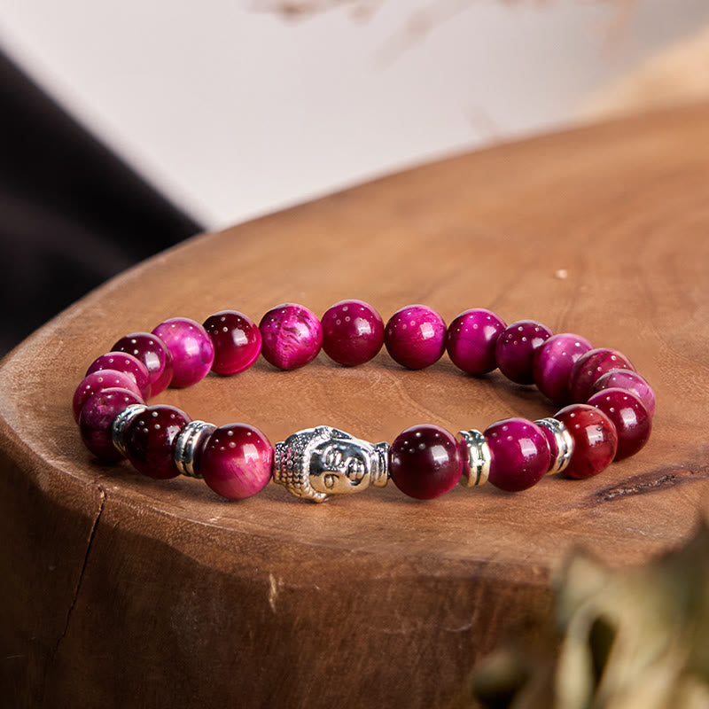 Fortune Jewel Blue Green Red Tiger Eye Buddha Head Balance Bracelet