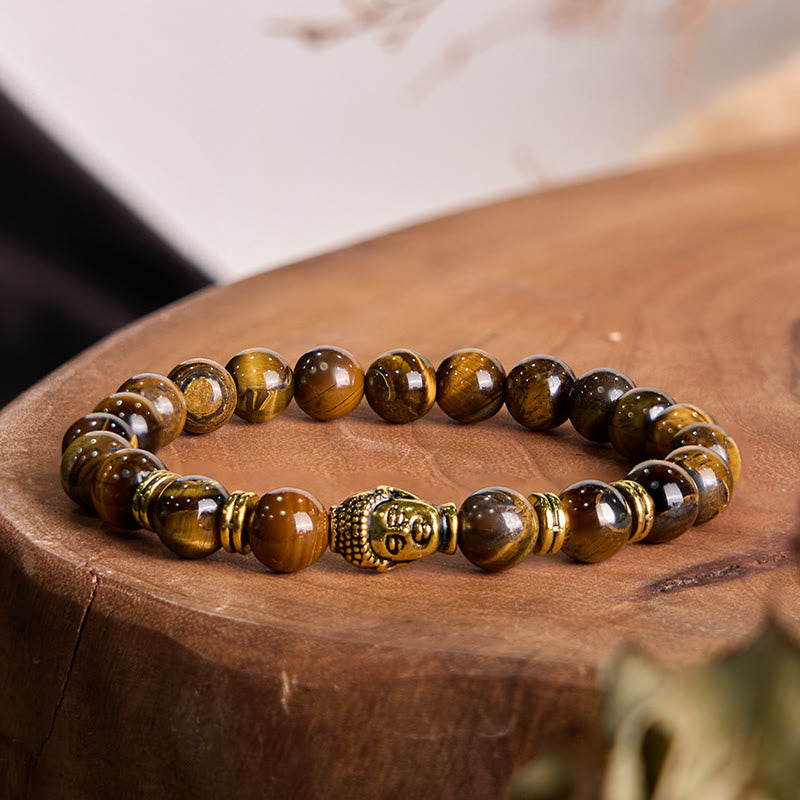 Fortune Jewel Blue Green Red Tiger Eye Buddha Head Balance Bracelet