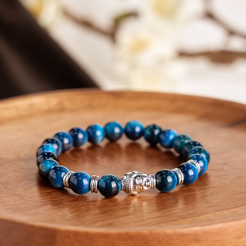 Fortune Jewel Blue Green Red Tiger Eye Buddha Head Balance Bracelet