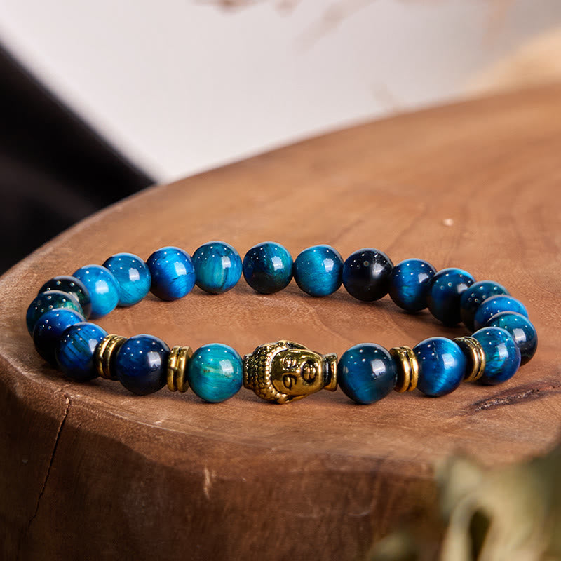 Fortune Jewel Blue Green Red Tiger Eye Buddha Head Balance Bracelet