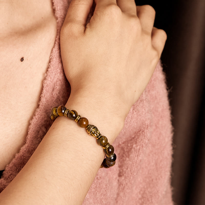 Fortune Jewel Blue Green Red Tiger Eye Buddha Head Balance Bracelet
