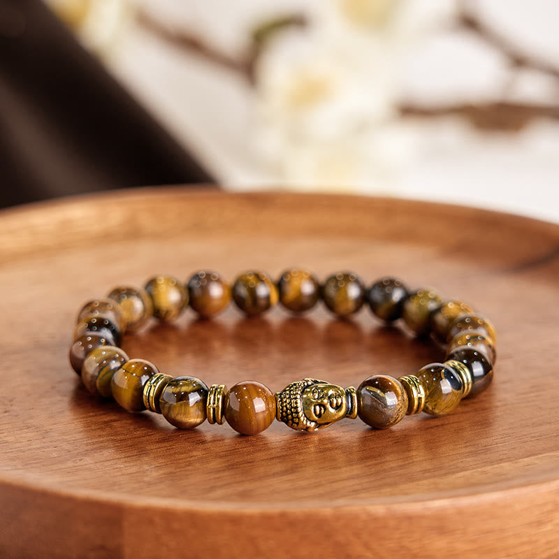 Fortune Jewel Blue Green Red Tiger Eye Buddha Head Balance Bracelet