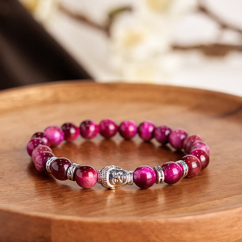 Fortune Jewel Blue Green Red Tiger Eye Buddha Head Balance Bracelet