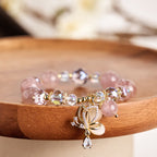 Fortune Jewel Natural Strawberry Quartz Butterfly Healing Bracelet