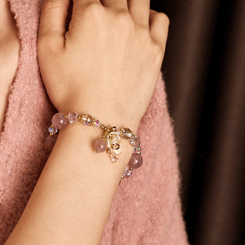 Fortune Jewel Natural Strawberry Quartz Butterfly Healing Bracelet