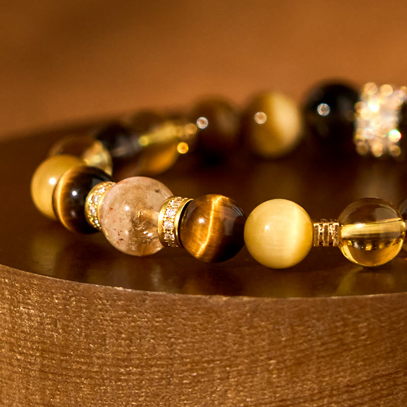 Fortune Jewel Citrine Topaz Smoky Quartz Tiger Eye Happiness Bracelet