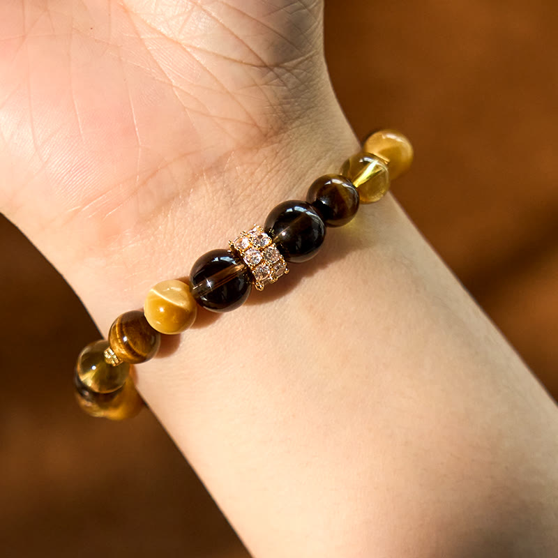 Fortune Jewel Citrine Topaz Smoky Quartz Tiger Eye Happiness Bracelet