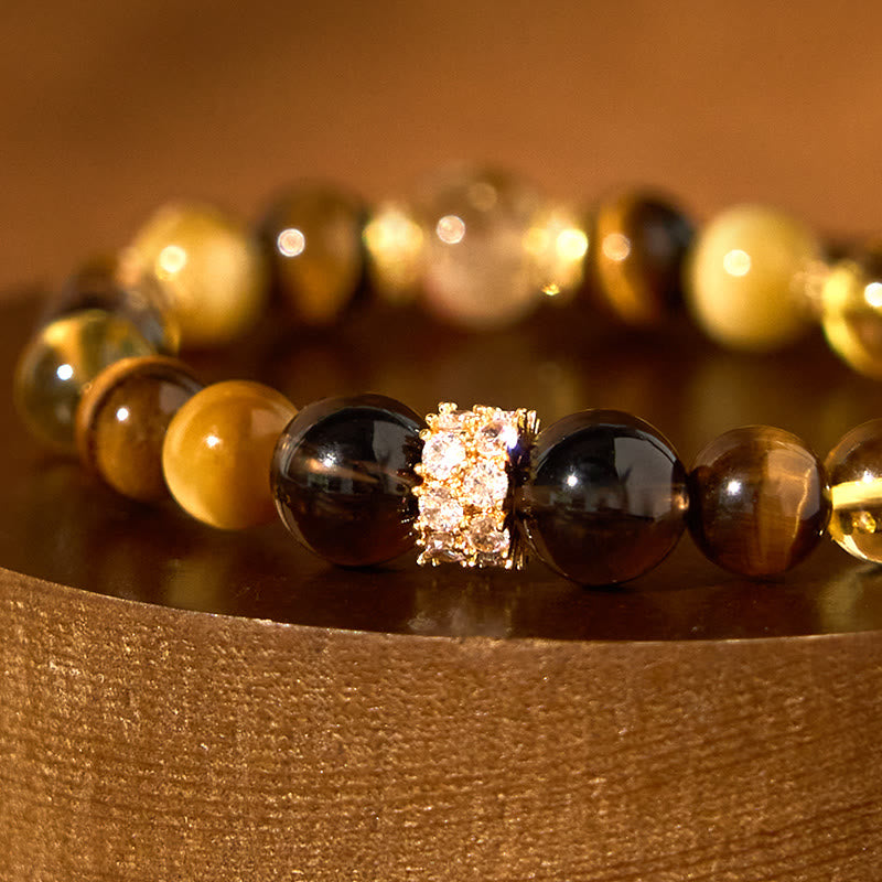 Fortune Jewel Citrine Topaz Smoky Quartz Tiger Eye Happiness Bracelet